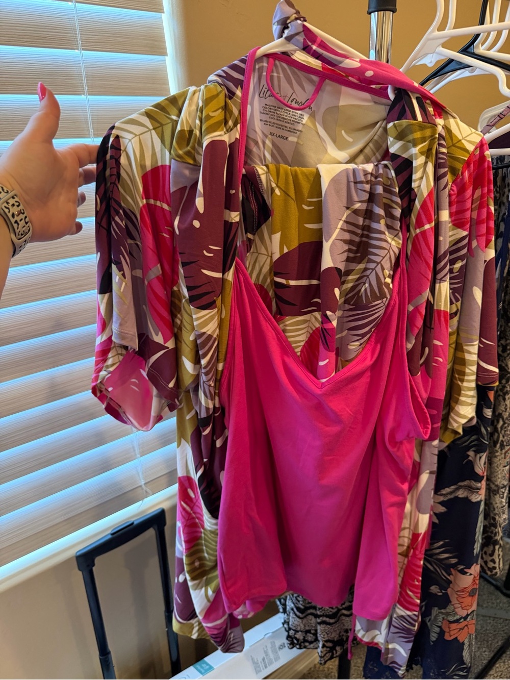 Women's Pink Tropical Print Sleepwear 3 piece Set